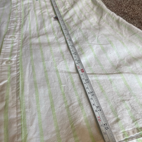 Y2K vintage Tommy Hilfiger Men's cotton/linen/ramie white + lime green Striped L - Picture 7 of 10